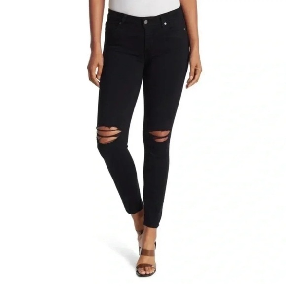 PAIGE Verdugo Crop Distressed Skinny Pants Slate Black Denim Jeans Size 28 Raw - Picture 1 of 13